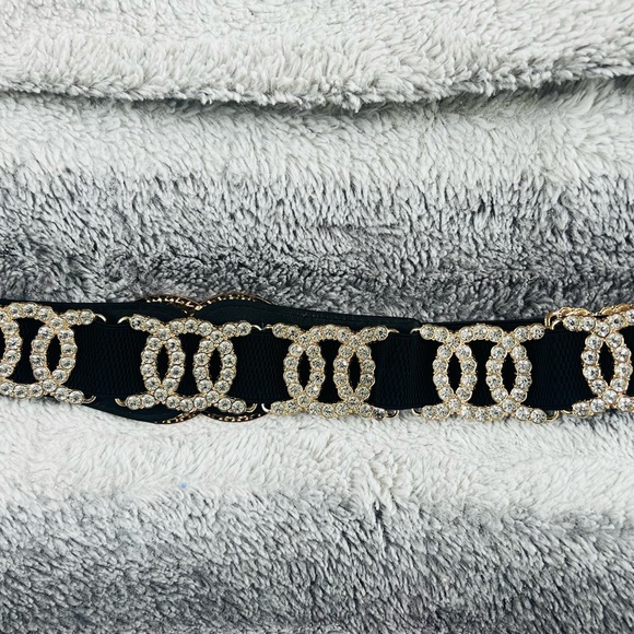 BLACK Elastic & Rhinestone Beautiful Fashionable Belt - Picture 2 of 16